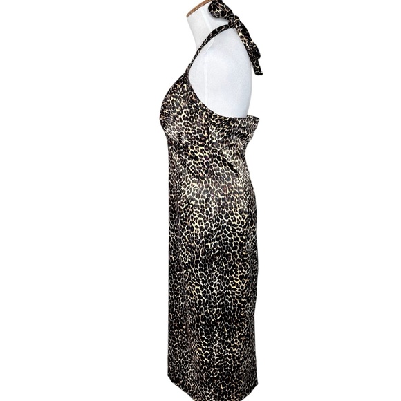 Pinup Couture Leopard Print Wiggle Dress Tie Neck Halter Large - Picture 4 of 11